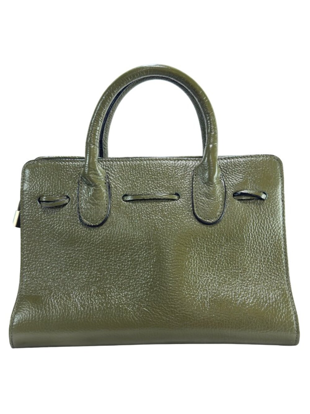 BORSE IN PELLE Green Pebbled Italian Leather Handbag Dual Handles Zip Closure
